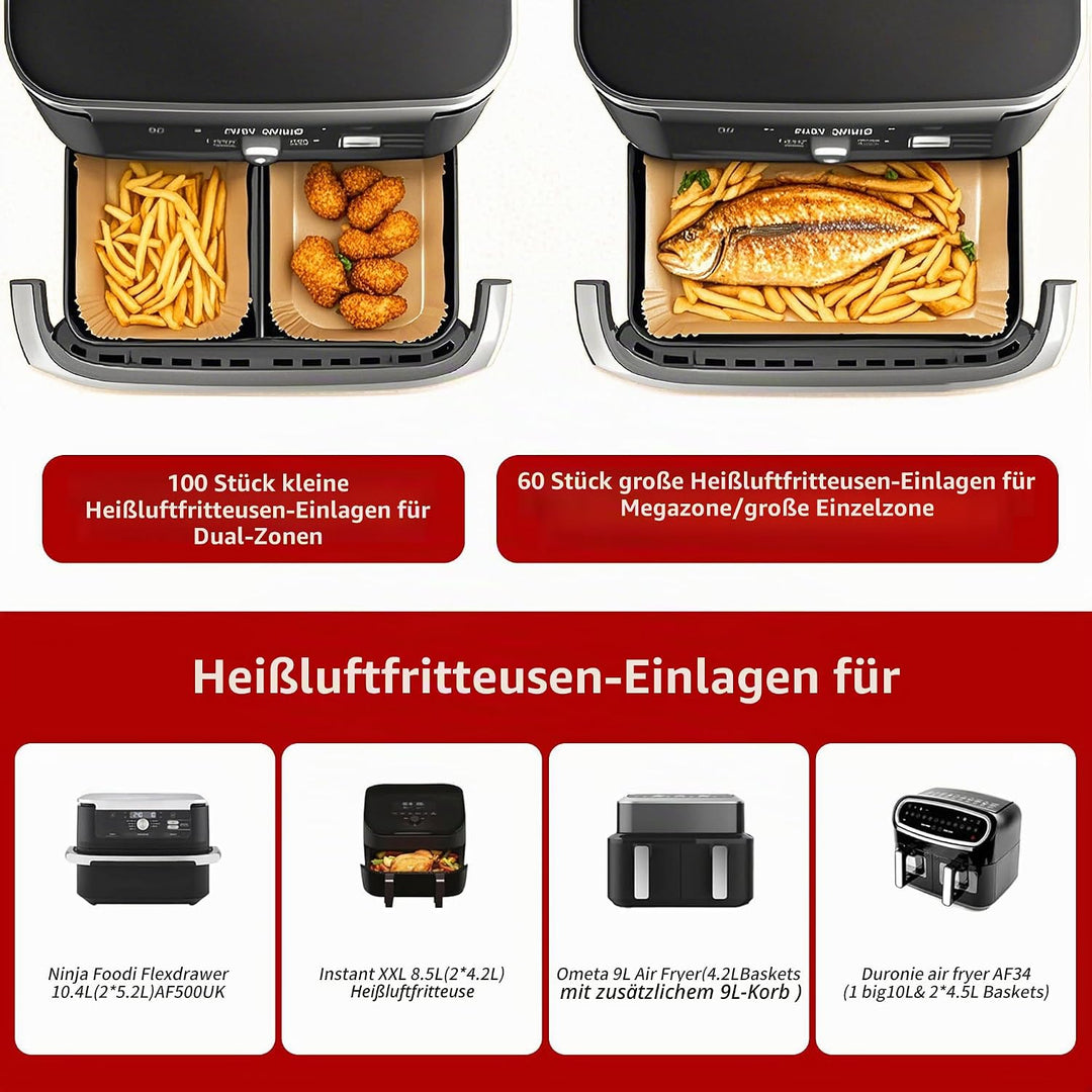 180 Stück Backpapier für Heissluftfritteuse für Ninja AF500EU AF500EUCP, Cecotec 9000,5.2L/10.4 Airf
