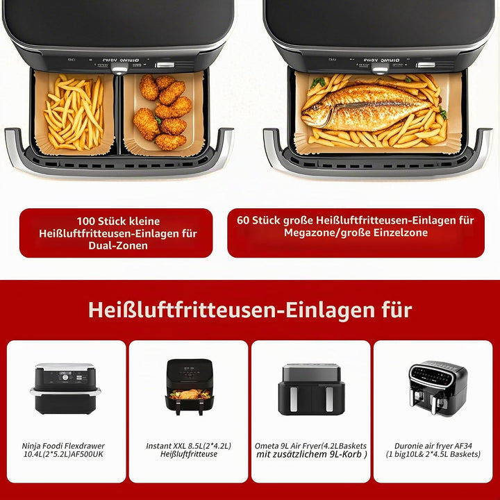 180 Stück Backpapier für Heissluftfritteuse für Ninja AF500EU AF500EUCP, Cecotec 9000,5.2L/10.4 Airf