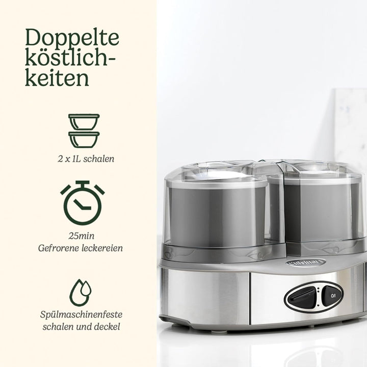 Cuisinart Eismaschine Ice Cream Duo inkl. 2 x 1L Eisbehälter um 2 Eissorten gleichzeitig zuzubereite