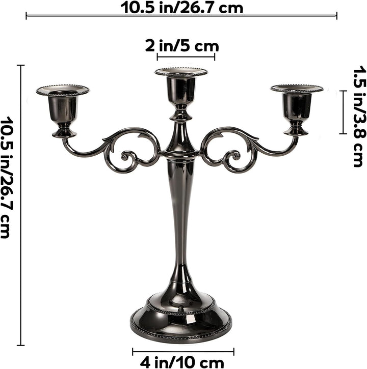YOUEON Kerzenhalter mit 3 Armen, glänzend, schwarz, 25,4 cm hoch, eleganter Kerzenhalter, Tafelaufsa
