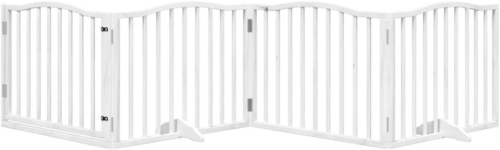 4-TLG. faltbares Hundetor aus weiss lackiertem Pappelholz 320 cm mit Tür, freistehend und stabil, id