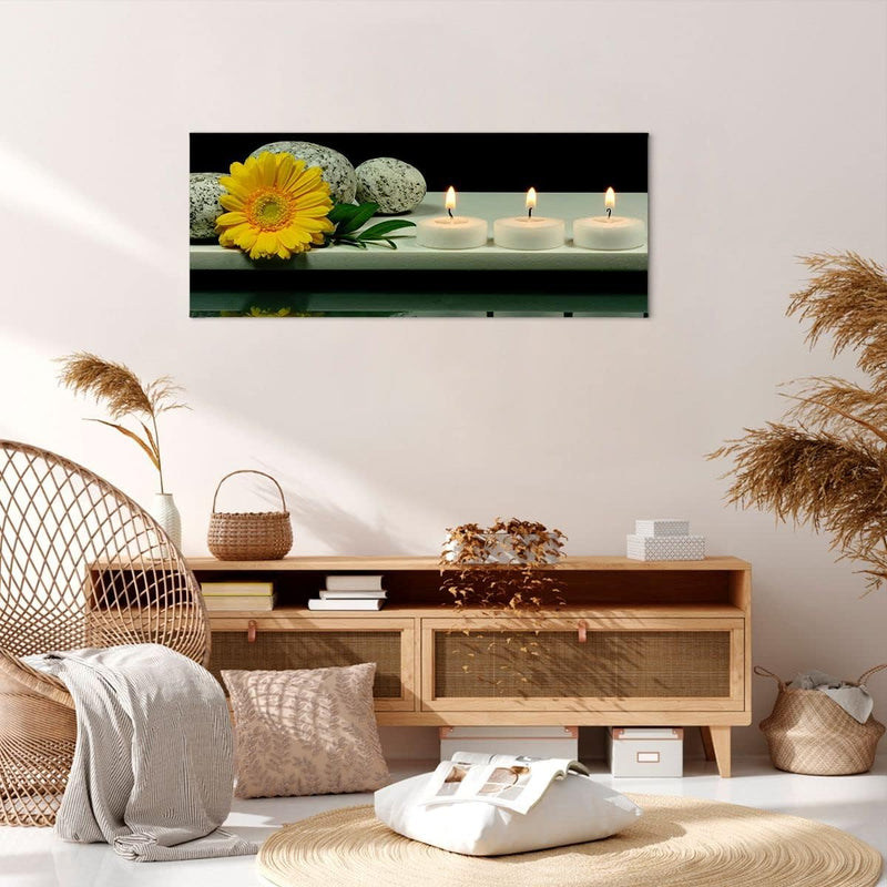 Panorama Bilder auf Leinwand 100x40cm Leinwandbild Spa Blume Kerze Stein Gross Wanddeko Bild Schlafz