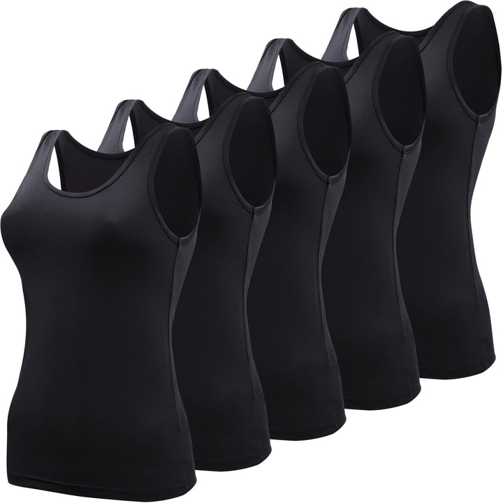 BQTQ 5 Stück Unterhemd Damen Crop Top Tank Top Basic Cami Tank Top für Frauen und Mädchen S Schwarz,