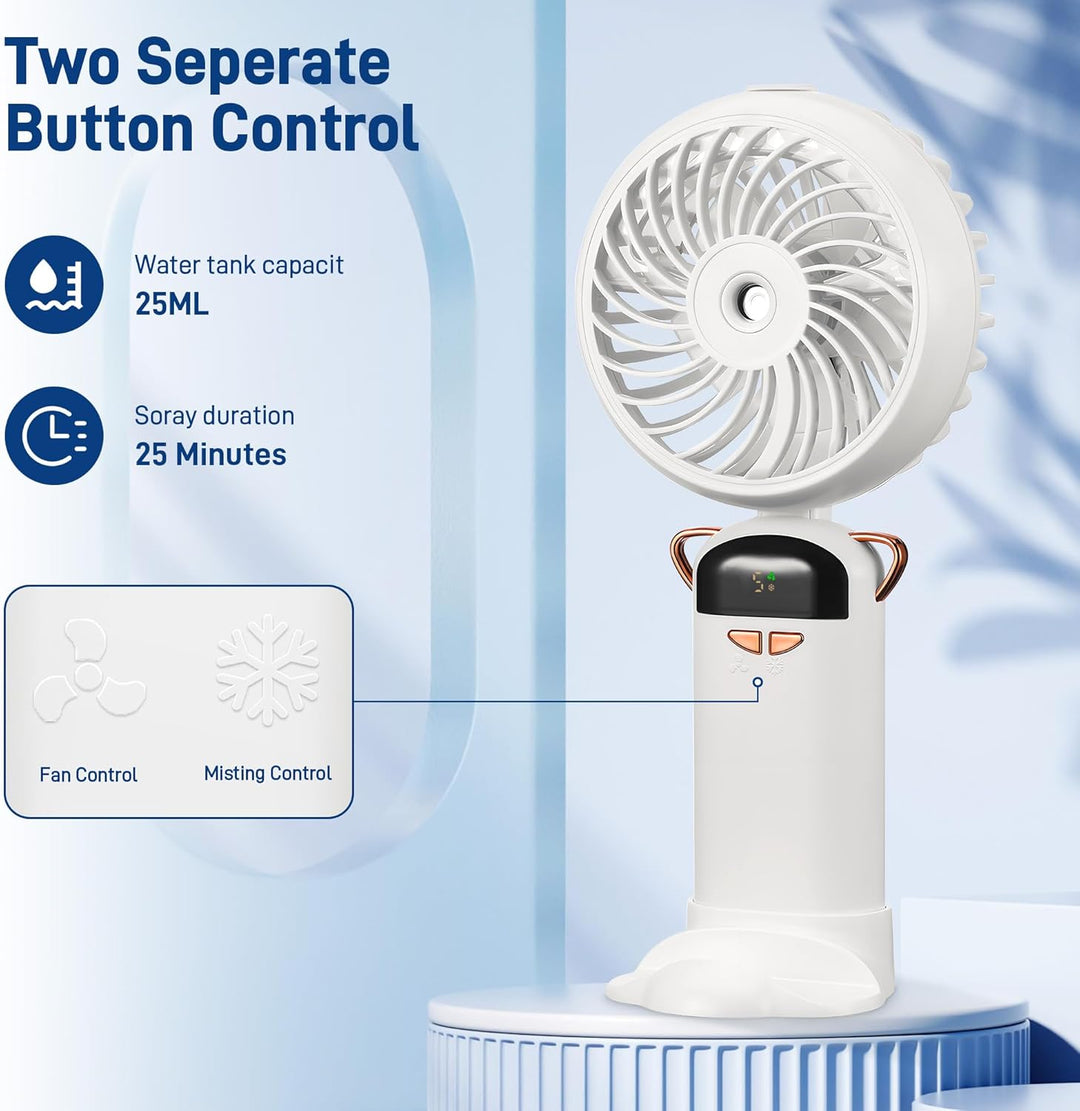 Kssvzz Handventilator Akku Aufladbar mit Wasserkühlung USB 5 Stufen Weiss | Tragbarer Mini-Ventilato