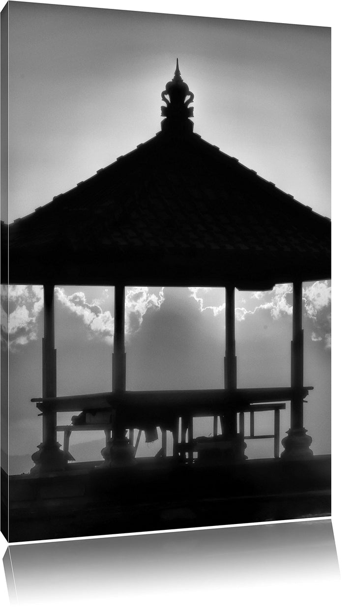 Pixxprint Pagode in Bali im Sonnenuntergang / 100x70cm Leinwandbild bespannt auf Holzrahmen/Wandbild