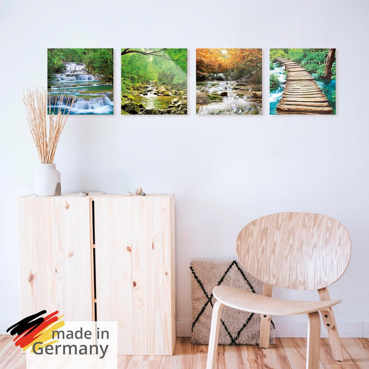 ARTland Glasbilder Wandbild Glas Bild Set 4 teilig je 30x30 cm Quadratisch Natur Wald Urwald Dschung