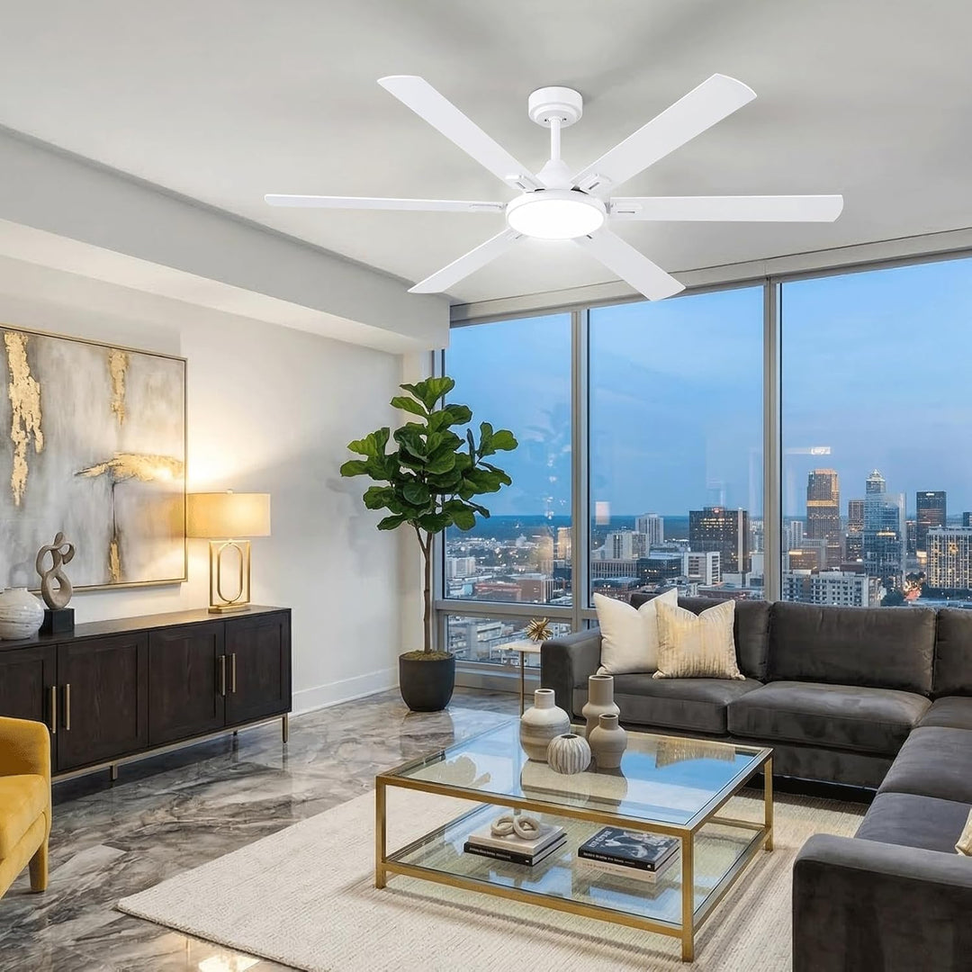 Newday Deckenventilatoren Weiss mit 6 Flügel, 153cm Gross Deckenventilator mit Beleuchtung und Fernb