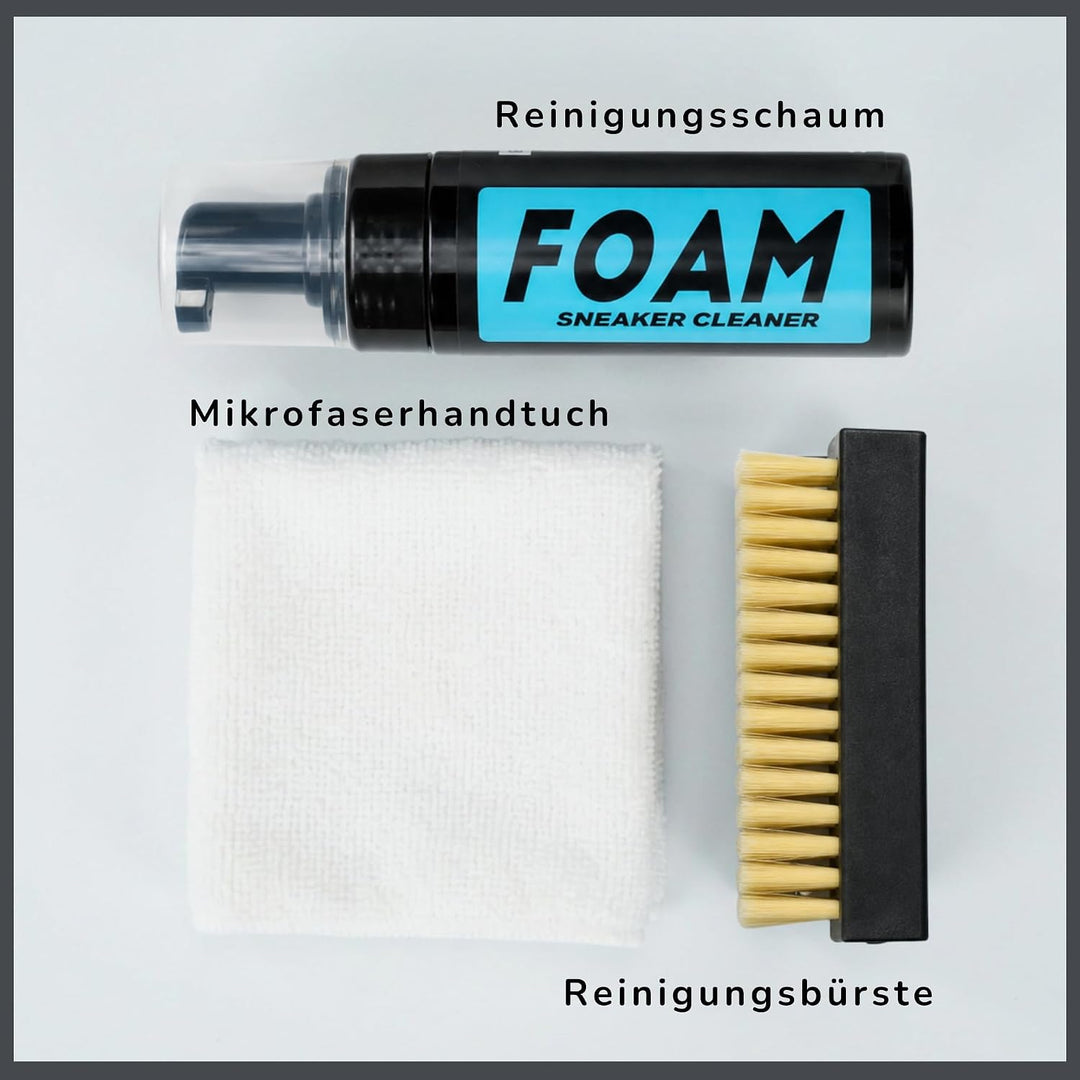 Sneaker Reiniger Set mit Bürste, Schaumreiniger (150 ml) und Mikrofasertuch, für Leder, Canvas und a