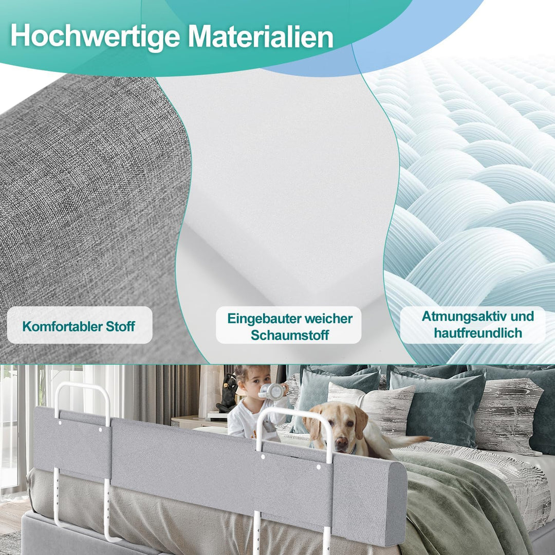 Bettgitter für Kinder 150cm, Bettschutzgitter 5-Loch Höhenverstellbar, Rausfallschutz Bett, Kinderbe