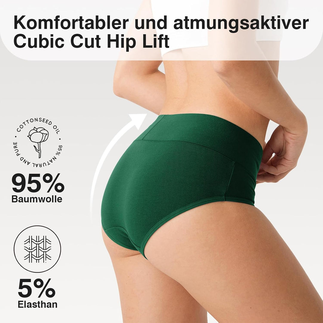 QINCAO Unterhosen Damen, 6er Pack Hohe Taille Slips Baumwolle Unterwäsche, Stretch Atmungsaktiv Pant