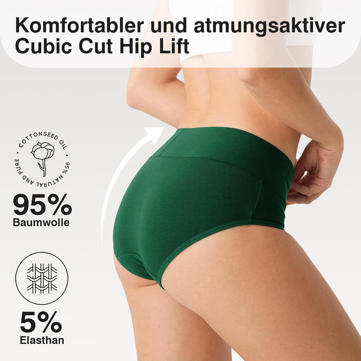 QINCAO Unterhosen Damen, 6er Pack Hohe Taille Slips Baumwolle Unterwäsche, Stretch Atmungsaktiv Pant