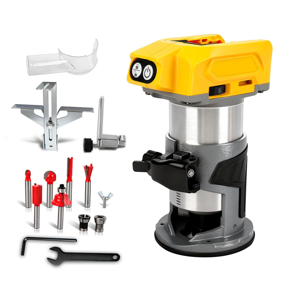 Kabelloser Power-Router kompatibel mit Dewalt 18/20 V Akku, bürstenloser Holzfräser, 5 Geschwindigke