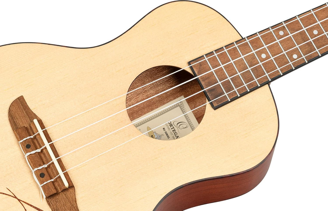 Ortega Guitars Tenor Ukulele akustisch - Bonfire Series - Fichtendecke mit lasergaviertem Motiv (RU5