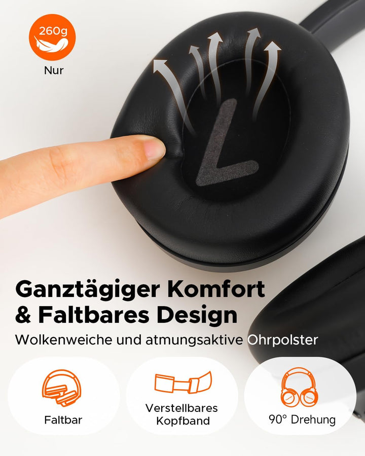 truefree HF-10 Over-Ear Bluetooth Kopfhörer mit 40mm Treiber, ANC -45dB, Raumklang, 125h Akku, AI Mi