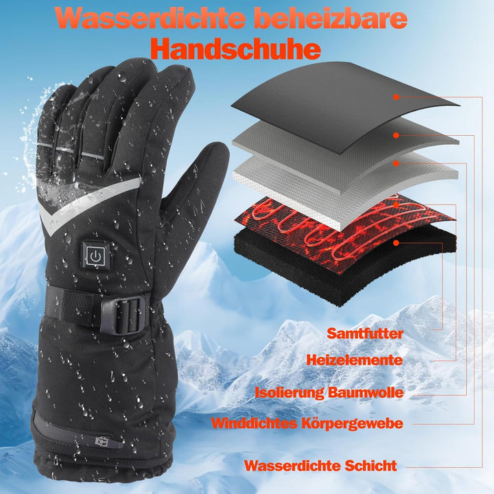 Beheizbare Handschuhe Herren Damen,Beheizte Handschuhe mit 7.4V/2×5000mAh Wiederaufladbare Akkus, 4
