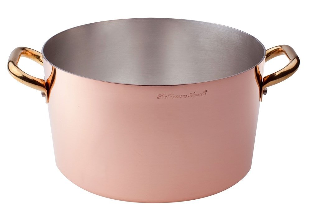 Pentole Agnelli ALCU10428 Hoher Auflauf, handverzinntes glattes Kupfer, mit zwei Messinggriffen, 28