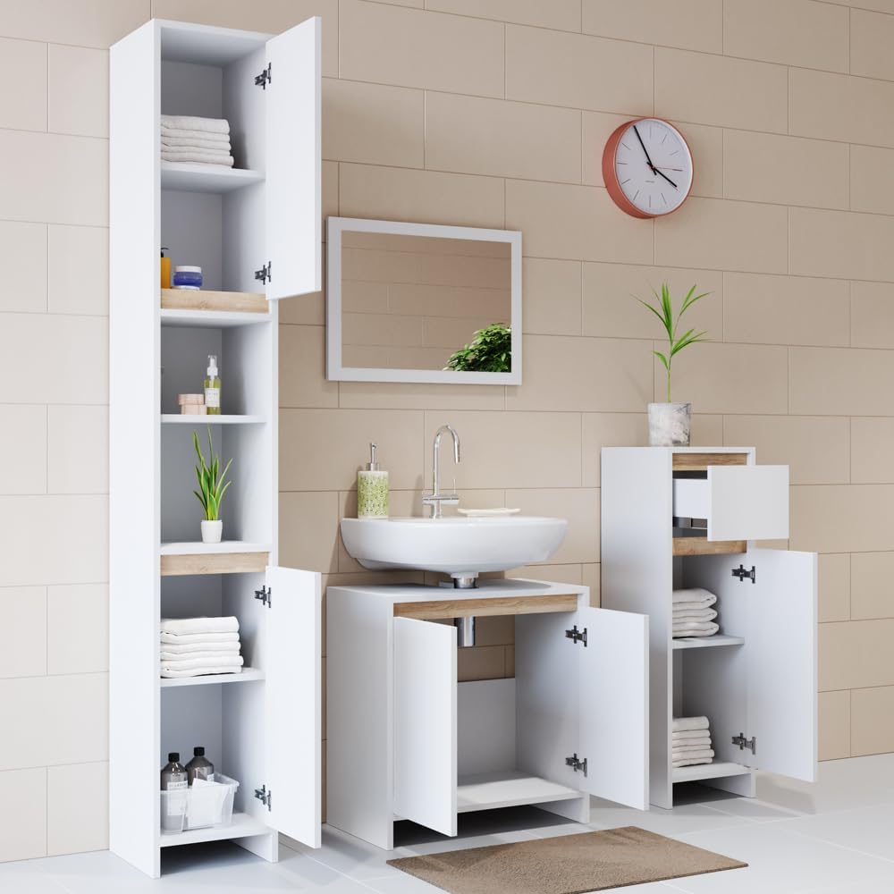 Vicco Midischrank Emma, Weiss/Sonoma, 30 x 95 cm Midi-Schrank, Midi-Schrank