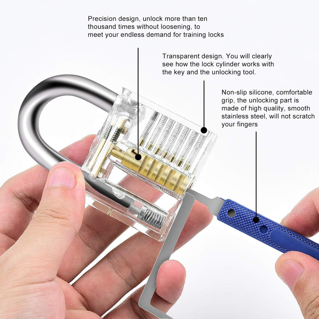 Lockpicking Set [Upgrade], Diyife 26 Stück Dietrich Set Komfort-Sicher Blau Silikon-Hand, mit 2 Tran