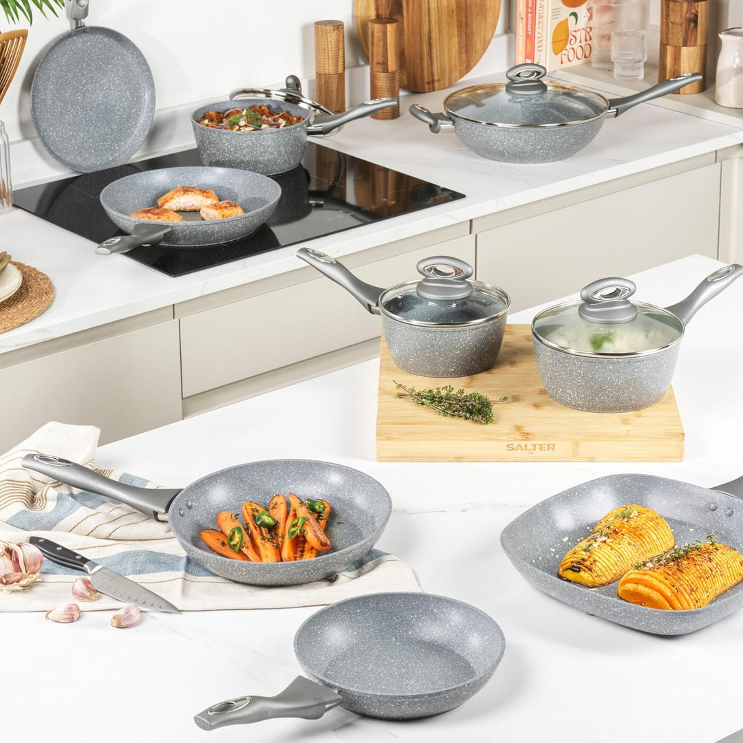 Salter BW02772G Marblestone 28cm Wokpfanne - Antihaftwok mit Deckel, PFOA-frei Wok, Spülmaschinenfes