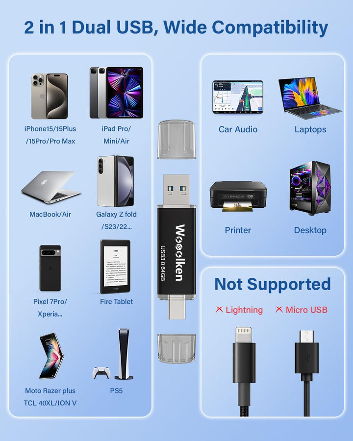USB C Stick 64GB 3.0 OTG 2 Stück,WOOOLKEN 2er Pack Type-C (2-in-1 USB-Stick z.B.für Android Handy, T