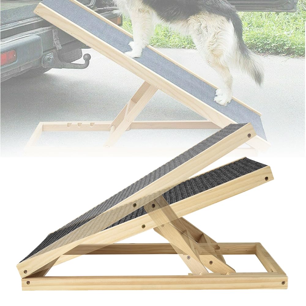 Hundetreppe Klappbar, Hunderampe für Sofa Auto und Bett, Rampe Hund aus Holz, Haustiertreppe Länge 1