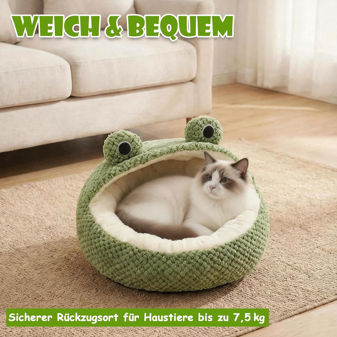 Froschform Katzenhöhle 40cm, Warmes Katzenbett Kuschelhöhle Waschbar | Niedliches Froschdesign mit w