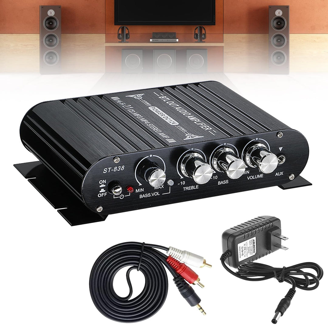 Bluetooth HiFi Audio Verstärker, RMS 80Wx2+80W ST-838 Mini Hifi Verstärker mit Bluetooth Subwoofer A