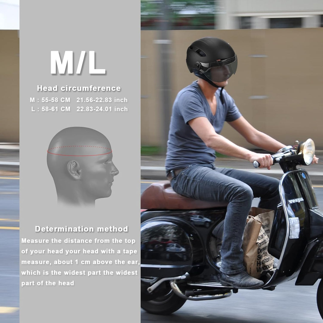 Fahrradhelm Herren, Damen Helm mit Magnetischem Visier Abnehmbarer Sonnenschutzkappe und Grössenvers