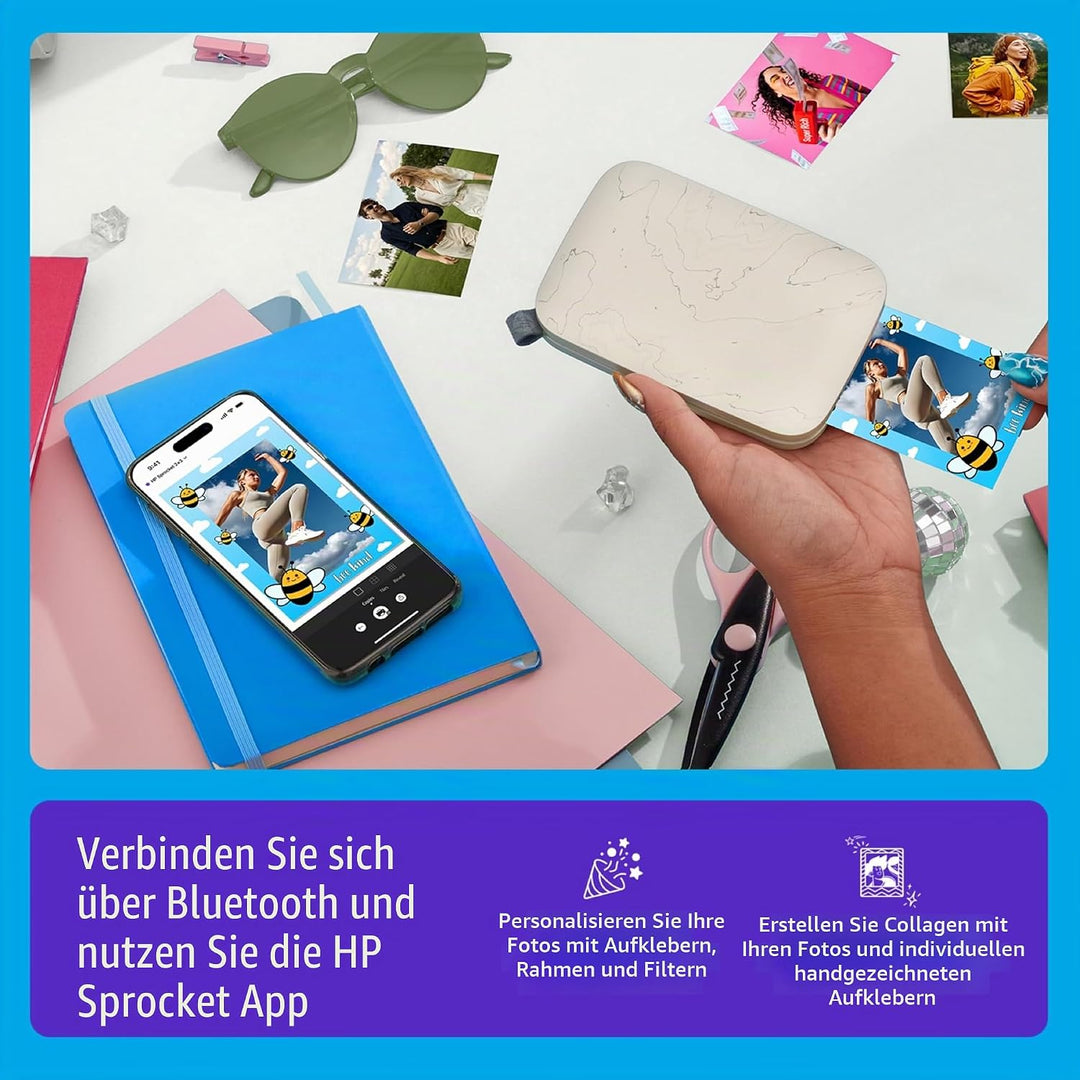 HP , Farbig , Sprocket Select Tragbarer Sofortbilddrucker mit 2,3 x 3,4 Zoll (Weiss) Zink-Papierbünd
