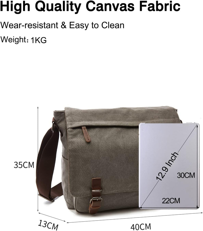 FANDARE Retro Umhängetasche Herren Segeltuch Arbeitstasche Messenger Bag Schultertasche passen 12,9-