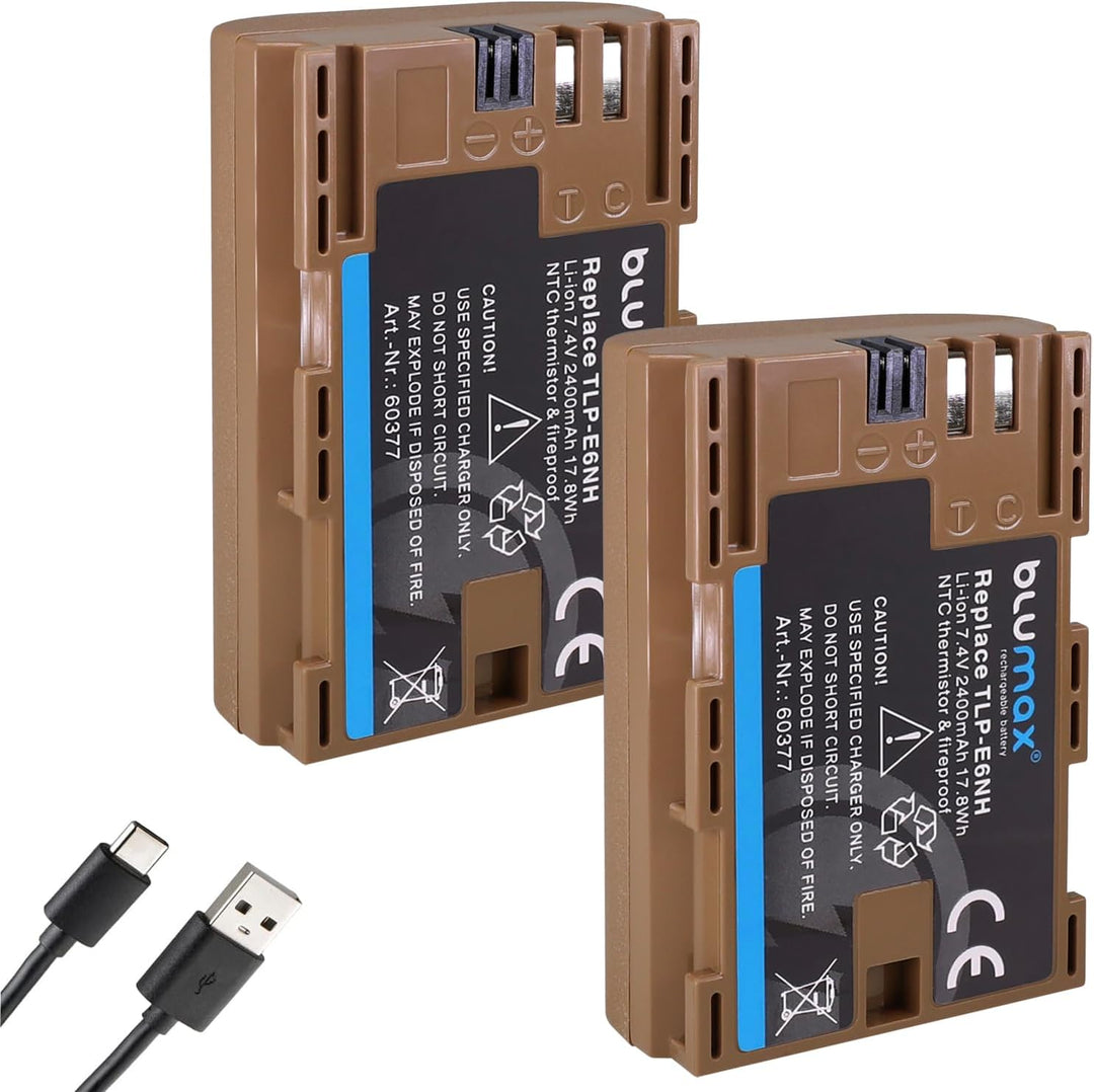 2X Blumax Akku kompatibel mit Canon LP-E6NH (2400mAh) mit USB Typ-C Ladebuchse - NTC-Sensor & V1-Geh