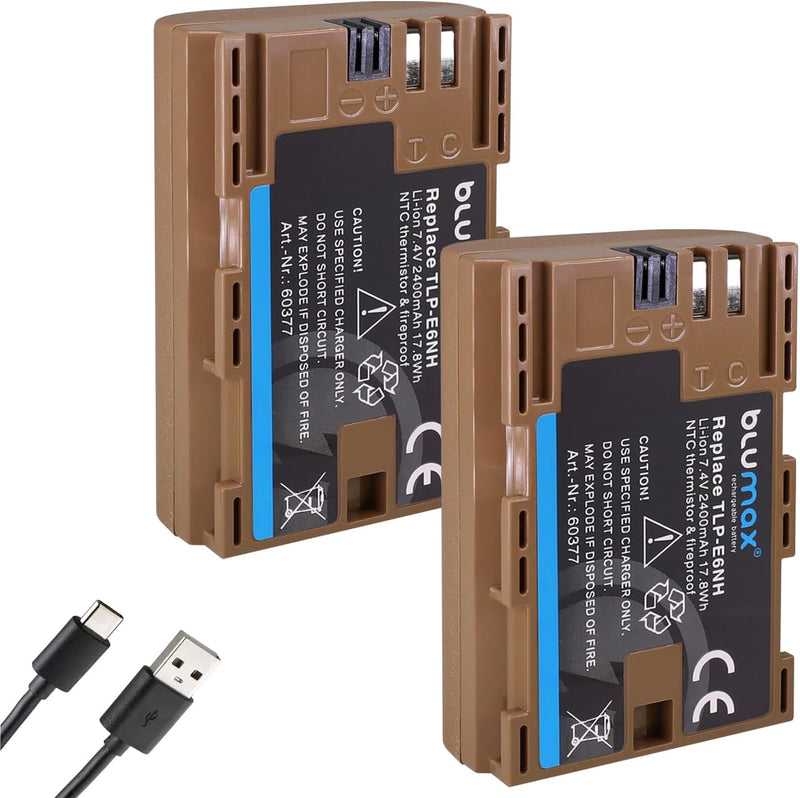 2X Blumax Akku kompatibel mit Canon LP-E6NH (2400mAh) mit USB Typ-C Ladebuchse - NTC-Sensor & V1-Geh