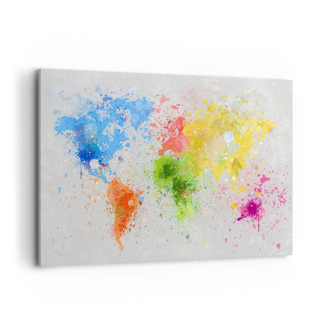Bilder auf Leinwand 100x70cm Leinwandbild mit Rahmen Karte Welt modern Gross Wanddeko Bild Schlafzim