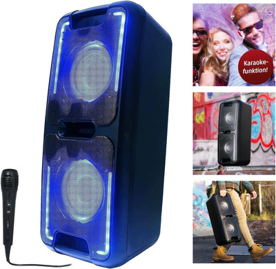 Reflexion PS08BT DJ Karaoke PA-Anlage, mobil mit Akku und Lichteffekten (Bluetooth, USB, AUX, Mikrof