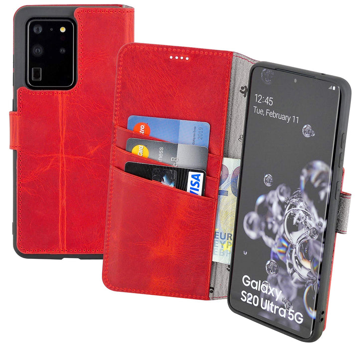 Suncase Book-Style Hülle kompatibel mit Samsung Galaxy S20 Ultra Leder Tasche (Slim-Fit) Lederhülle