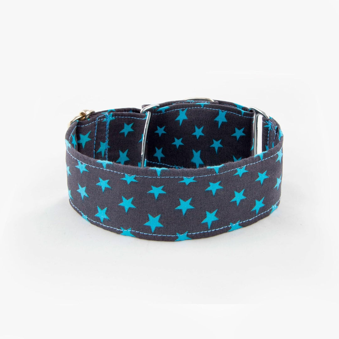 Galguita Amelie, 5 cm Breite Grösse XL (50 cm - 60 cm), Hundehalsband gegen Auspuff, Blaue Sterne. 5