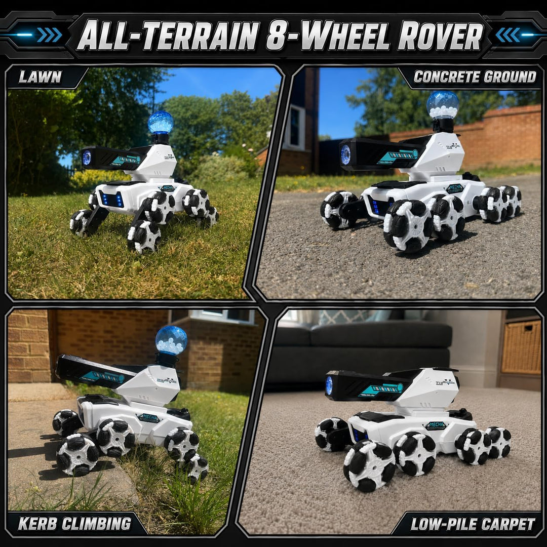 RC Stunt Roboterauto für Kinder, 8-Rad Mecha, 360 Drift, LED &amp; Nebel (Weiss) | Drift-Kurven, 360°-Dr