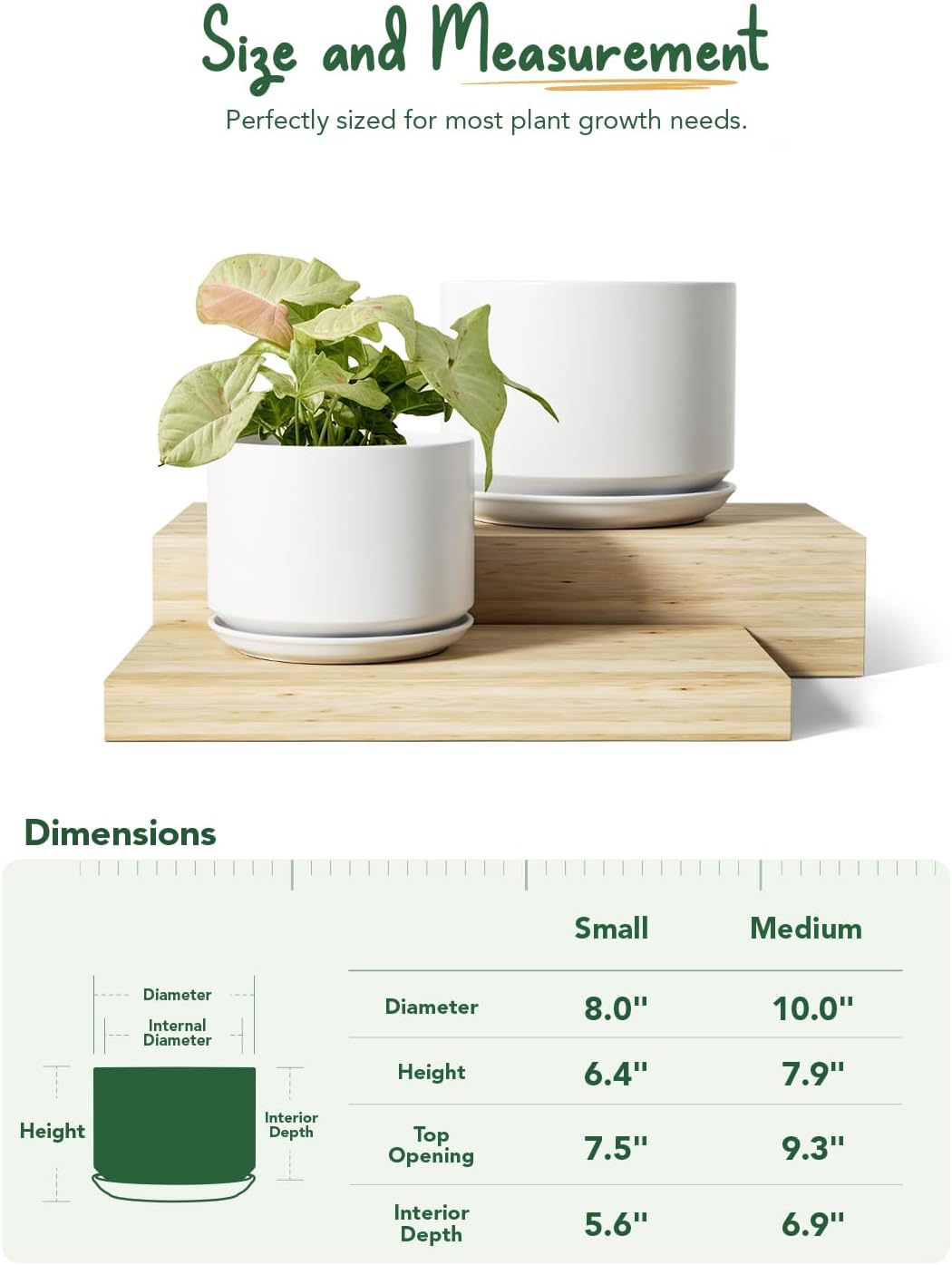 LE TAUCI 2er Pack Keramik Blumentopf Gross, 20+25 cm Durchmesser gross Töpfe Set, übertöpfe für Zimm