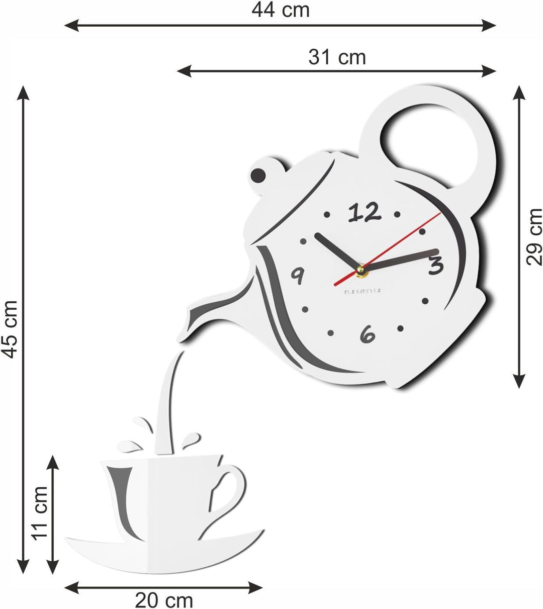 FLEXISTYLE Moderne Wanduhr für die Küche Tasse Und Kanne, 45 cm x 45 cm, 3D, leise, Design, Made in