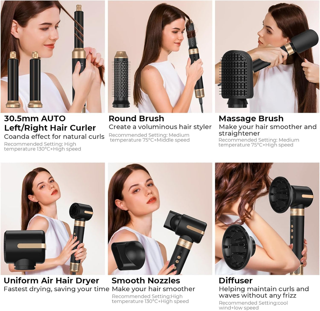 Airstyler Warmluftbürste 7 in 1, UKLISS 1400W Hairstyler Haartrockner mit Rundbürstenföhn Föhnbürste
