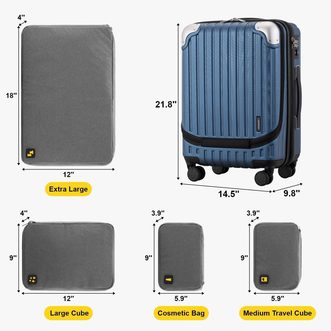 LEVEL8 Koffer Trolleys Handgepäck Hartschalenkoffer Rollkoffer Reisekoffer, TSA Blau mit Organizer-s