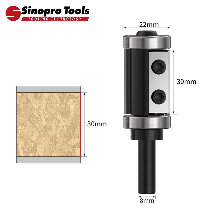 Sinoprotools Wendeplatten Bündigfräser HW – 8 mm Schaft, 22 mm Schneidendurchmesser, 30 mm Schneiden