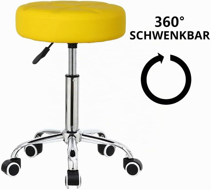KKTONER Rollhocker Barhocker Bürohocker Arbeitshocker höhenverstellbar drehbar aus Kunstleder Gelb,