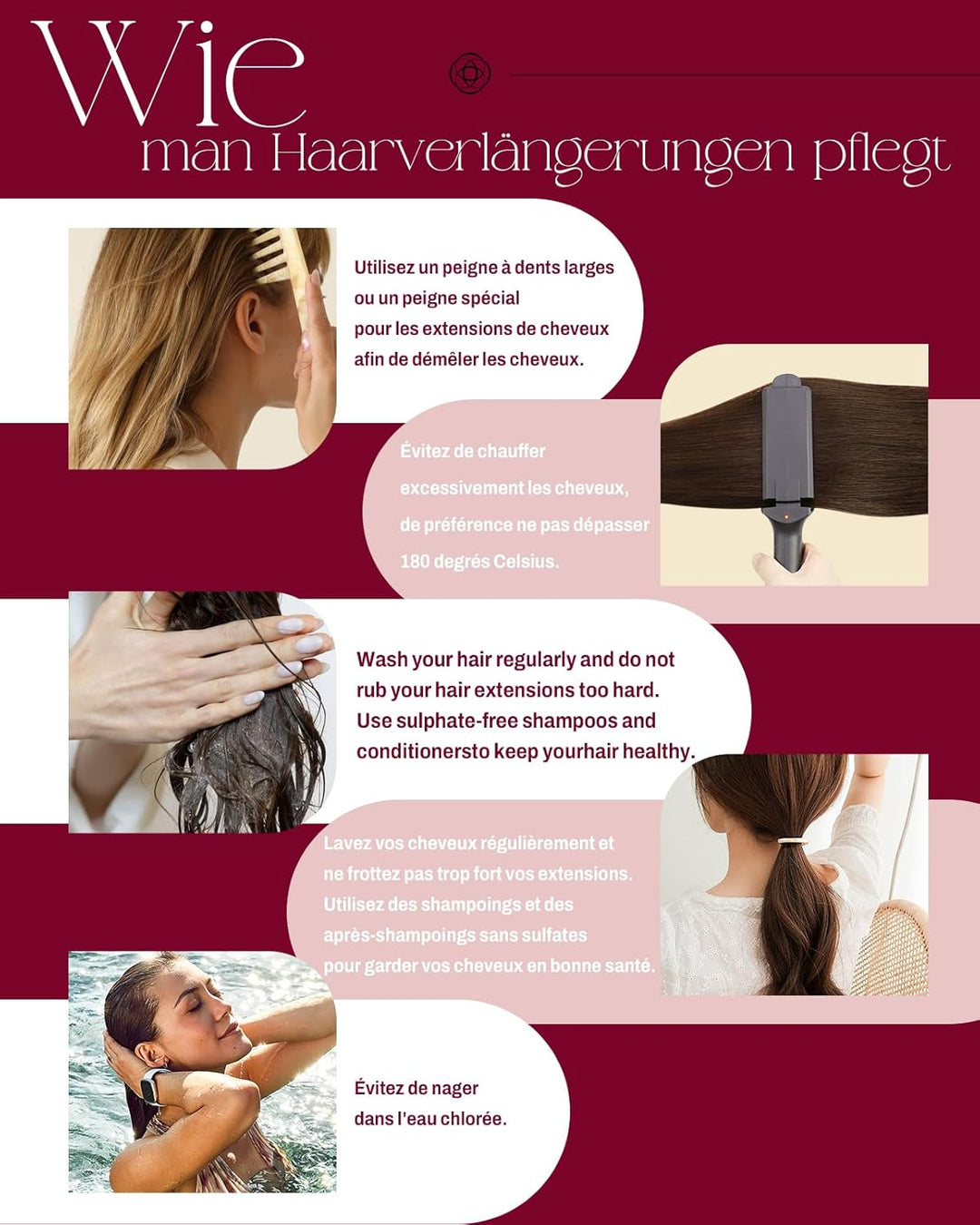 Moresoo Extensions Echthaar Tressen zum Einnähen 50 cm Haartressen Echthaar zum Einnähen 