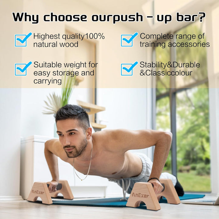 AnExer Liegestützgriffe Holz Parallettes Handstand Griffe für Calisthenics, Rutschfeste Push up Bars