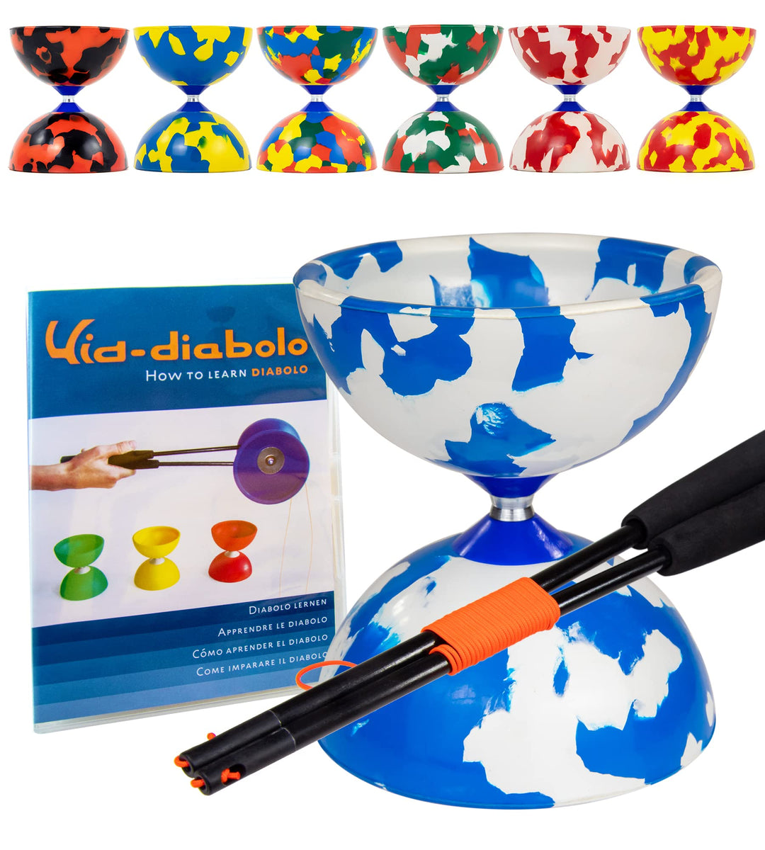 Juggle Dream Jester Diabolo Jonglierset – Fester Achse Profi-Diabolo mit Superglass-Handstäben, Onli