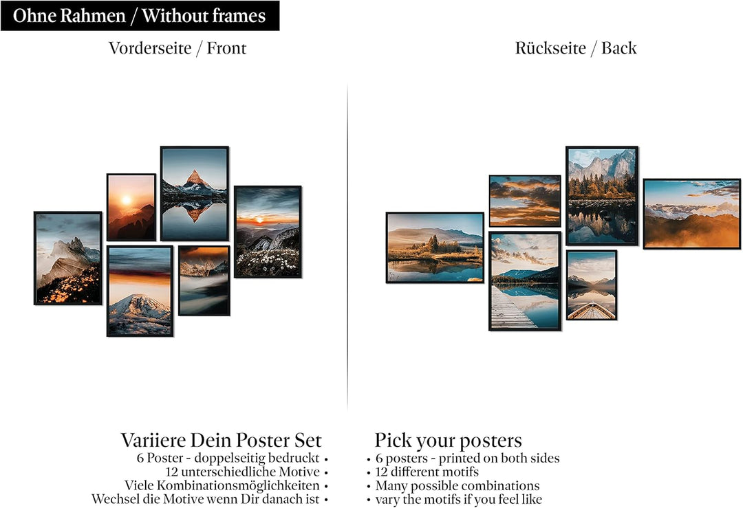 CreativeRobin Premium Poster Set als Wohnzimmer Deko Schlafzimmer | 4x A3 + 2x A4 Wandbilder Collage