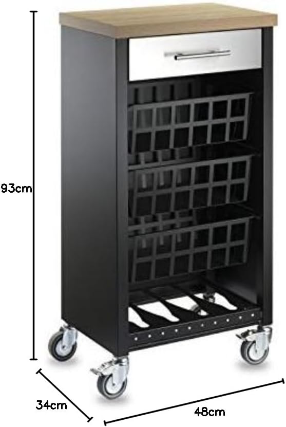 DON HIERRO - Kara Küchenwagen, schwarz-Edelstahl-Holz-Ulme Gross Schwarz,schwarz-edelstahl-holz, Gro