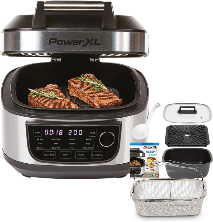 PowerXL MultiCooker Frittierkorb-Set - 12 in 1 Multikocher mit Warmhaltefunktion - Heissluftfritteus
