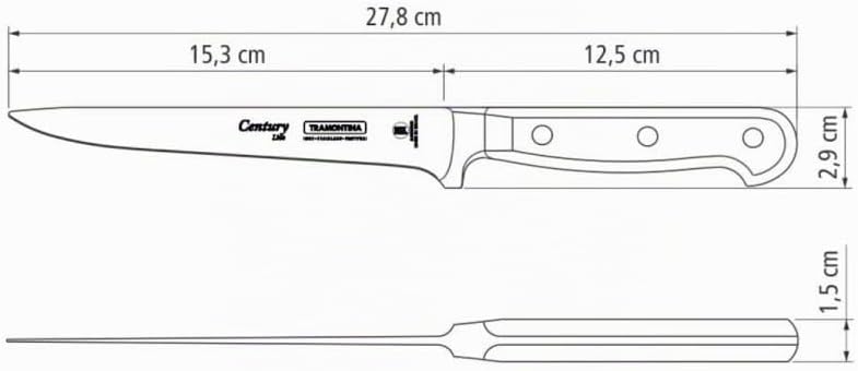 Tramontina Ausbeinmesser CENTURY, 15 cm, Edelstahl DIN 1.4110, schwarz, rostfrei Ausbeinmesser 15 cm